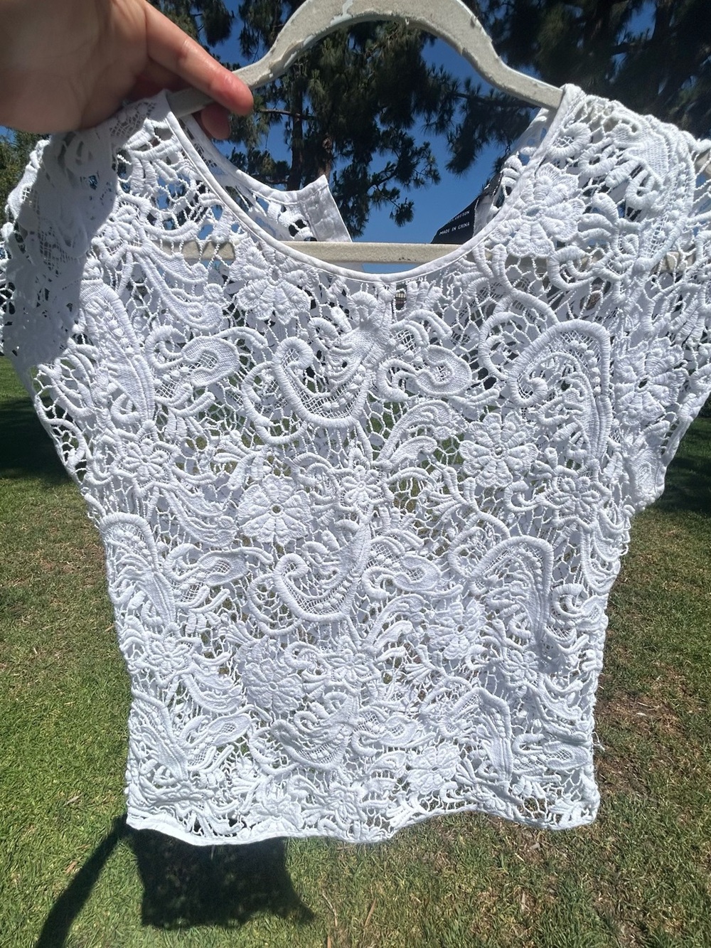 Weavz White 100% COTTON  Crochet Lace Short Sleeve Camisole Top